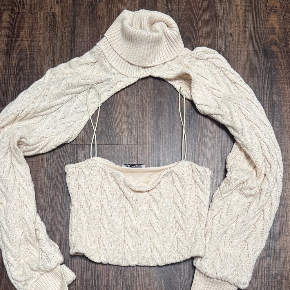 Zara Cream 2 Piece Cable Knit Sweater
